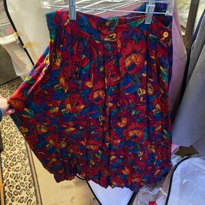 Vintage CAUS Floral Pleated Midi Skirt - Size 14